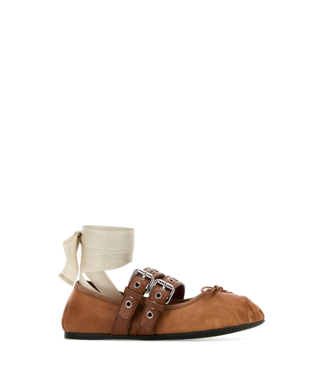 MIU MIU Бежевые кожаные балетки, фото 2