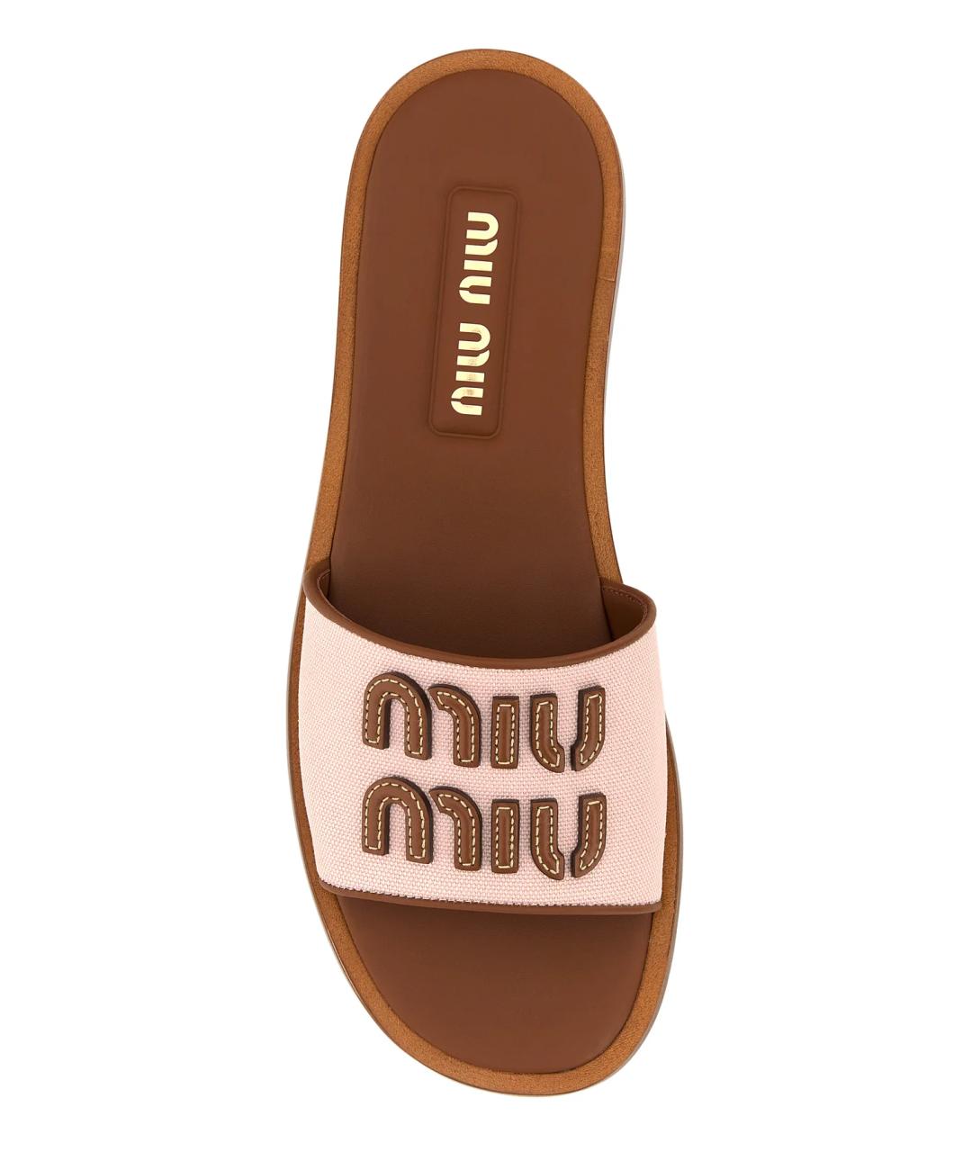 MIU MIU Бежевые текстильные шлепанцы, фото 4