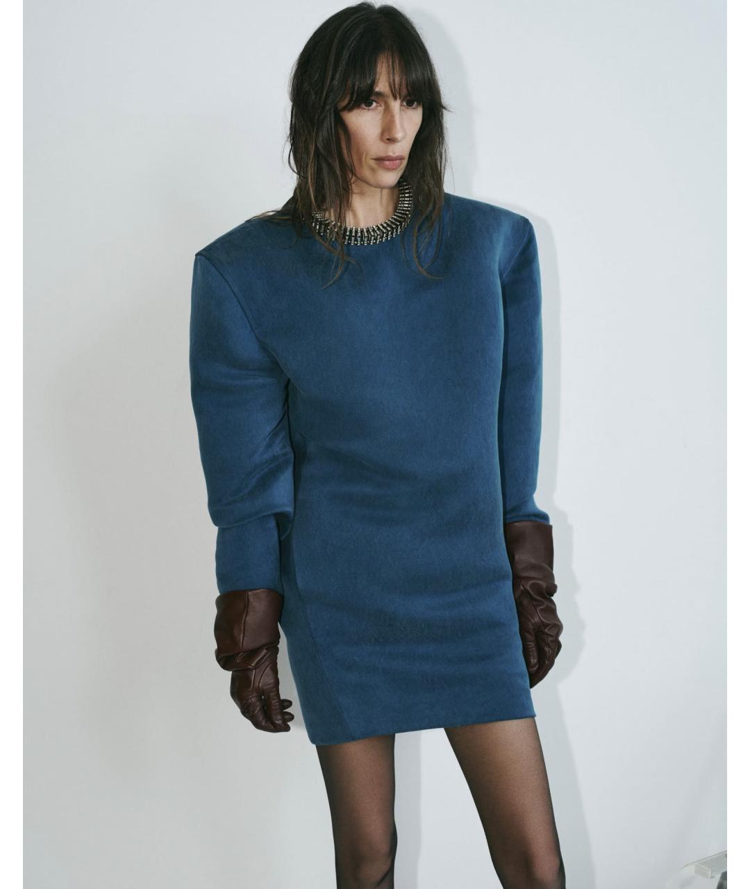 SAINT LAURENT Синее шелковое платье, фото 3