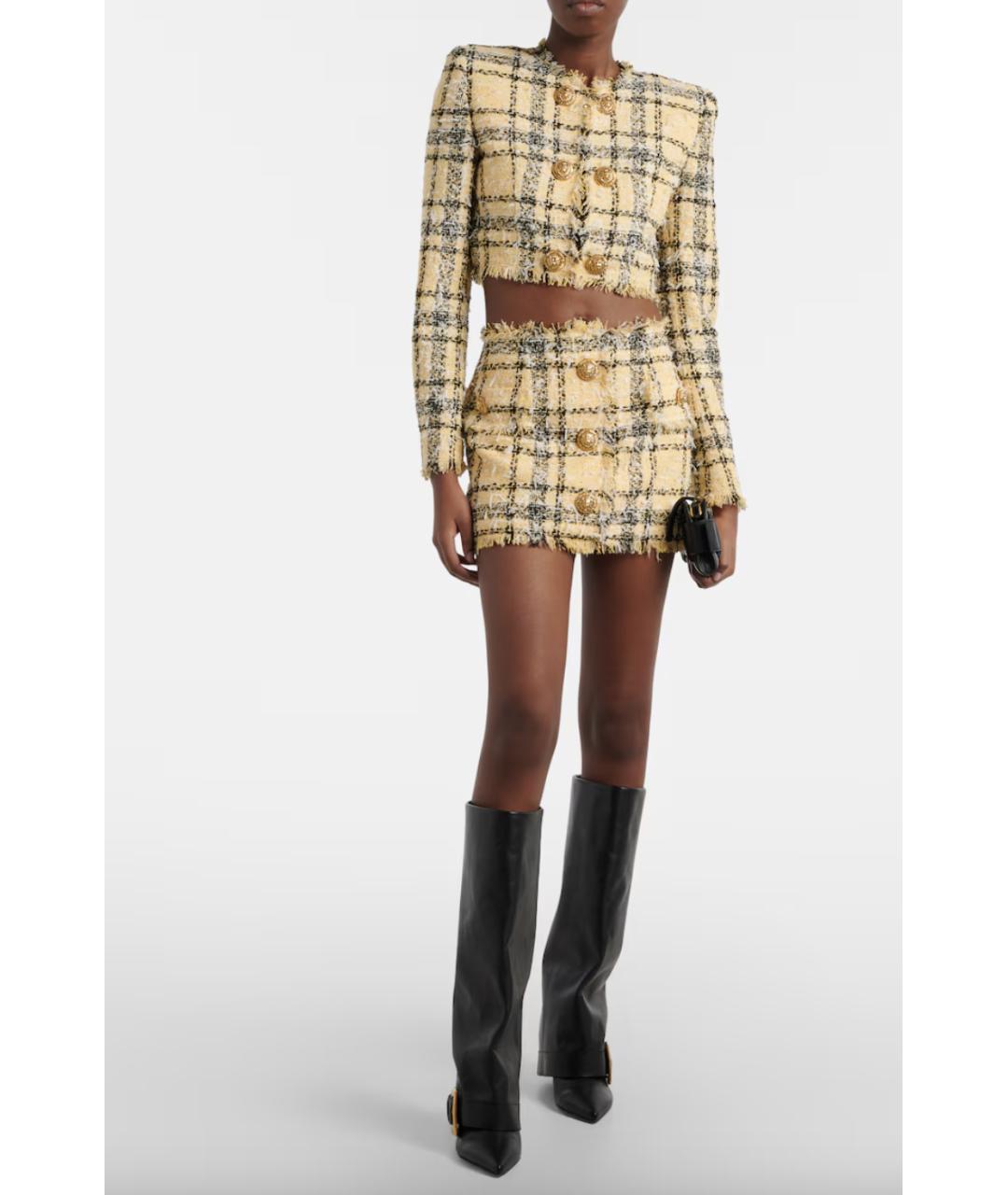 BALMAIN Желтая твидовая юбка мини, фото 3