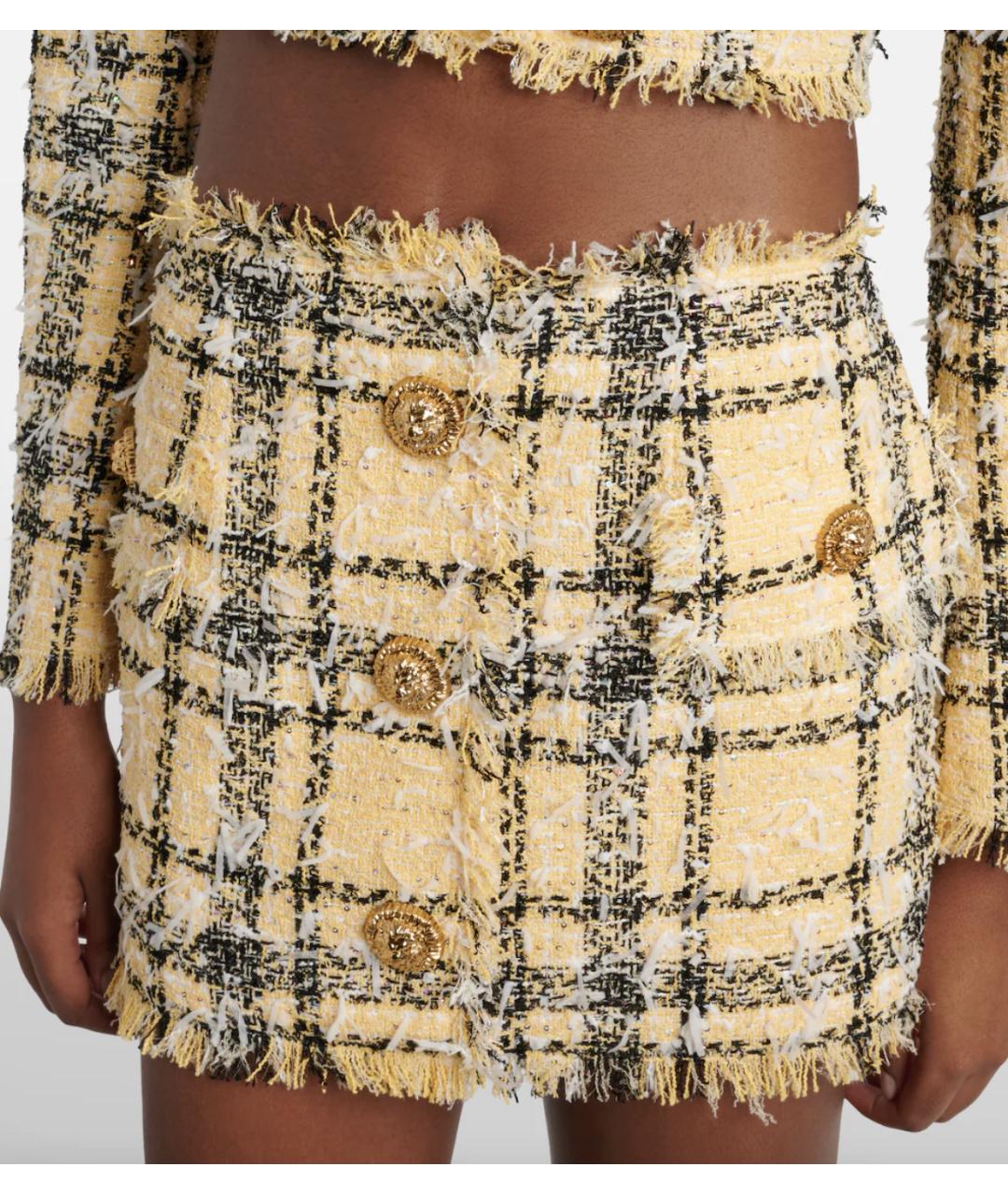 BALMAIN Желтая твидовая юбка мини, фото 4