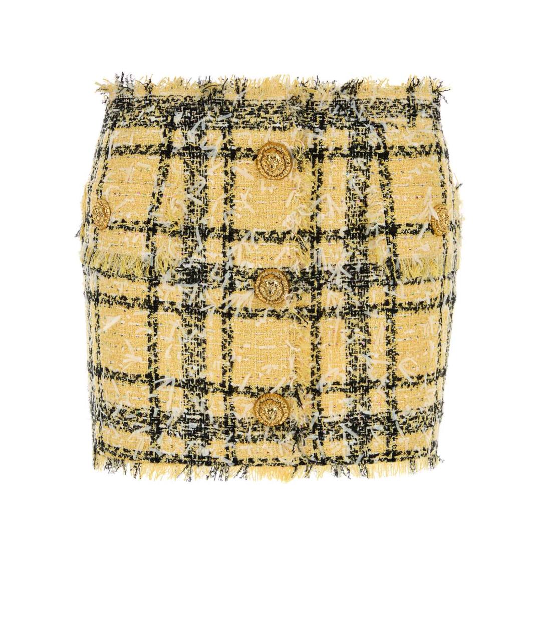 BALMAIN Желтая твидовая юбка мини, фото 1