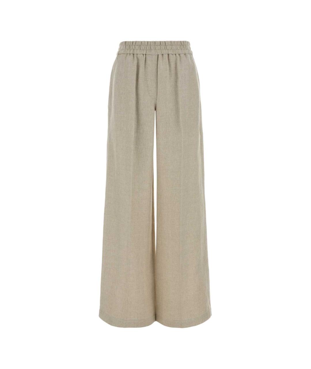 BRUNELLO CUCINELLI Бежевые льняные прямые брюки, фото 1