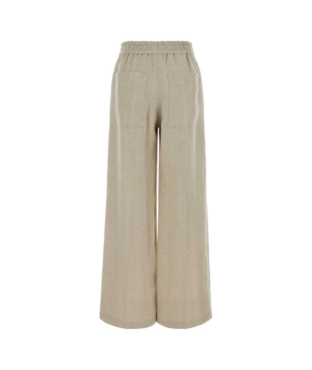BRUNELLO CUCINELLI Бежевые льняные прямые брюки, фото 2