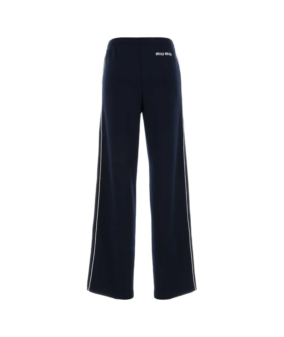 MIU MIU Темно-синие полиэстеровые прямые брюки, фото 2