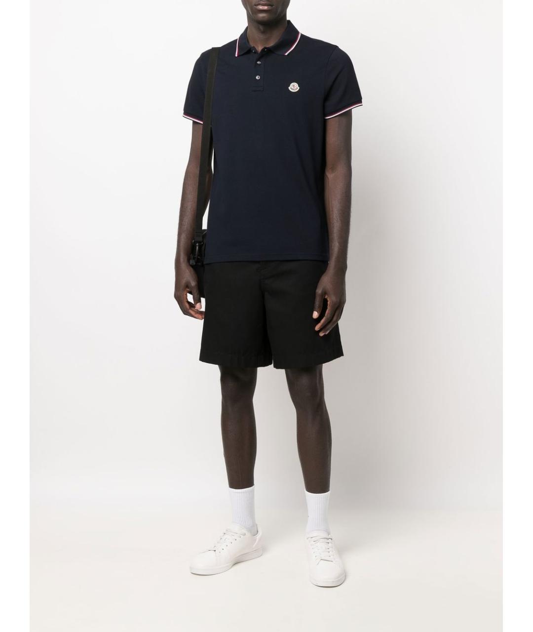 MONCLER Синее хлопковое поло с коротким рукавом, фото 4