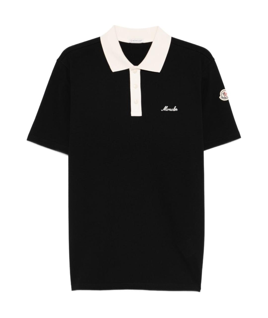 MONCLER Черное хлопковое поло с коротким рукавом, фото 1