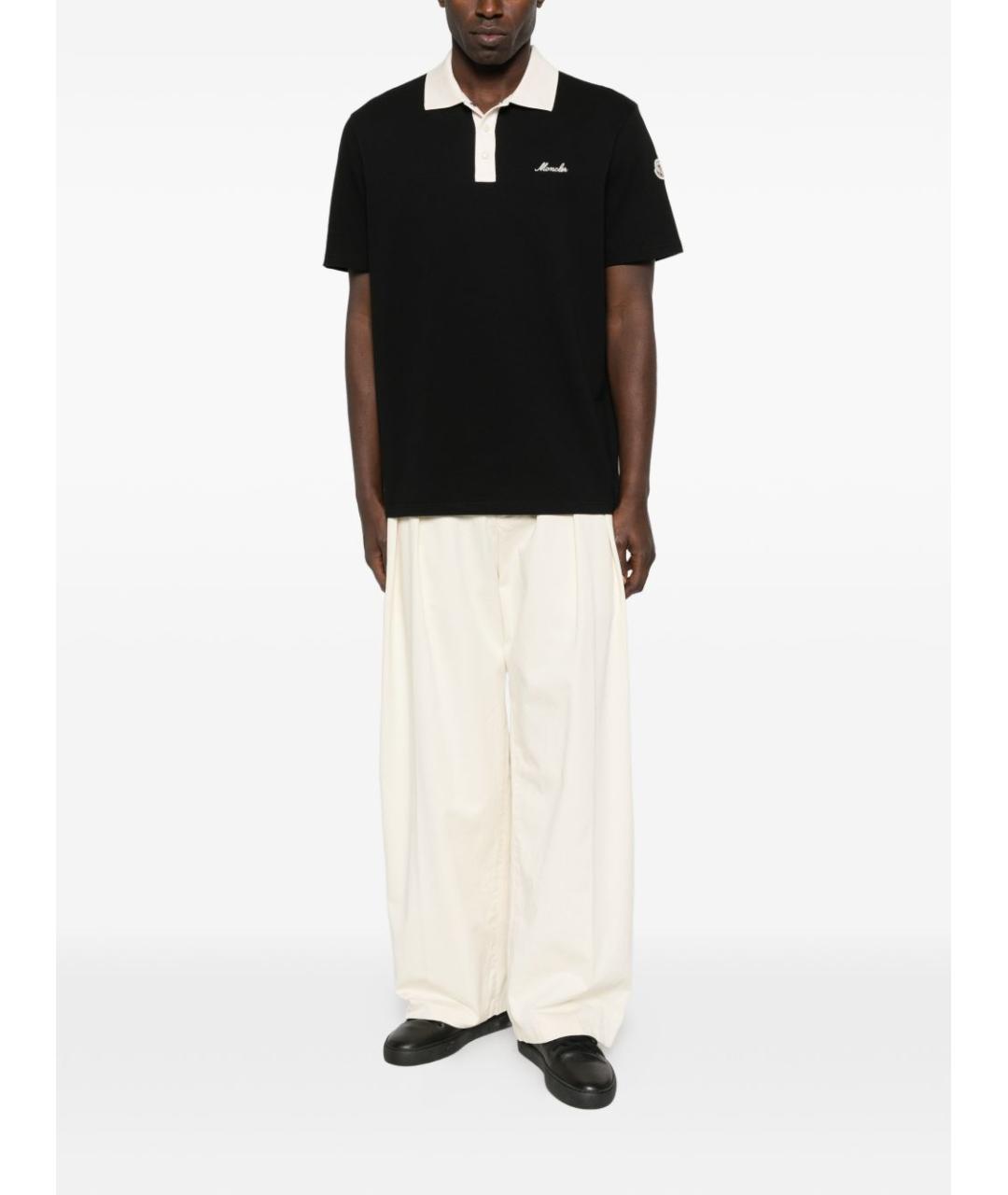 MONCLER Черное хлопковое поло с коротким рукавом, фото 3