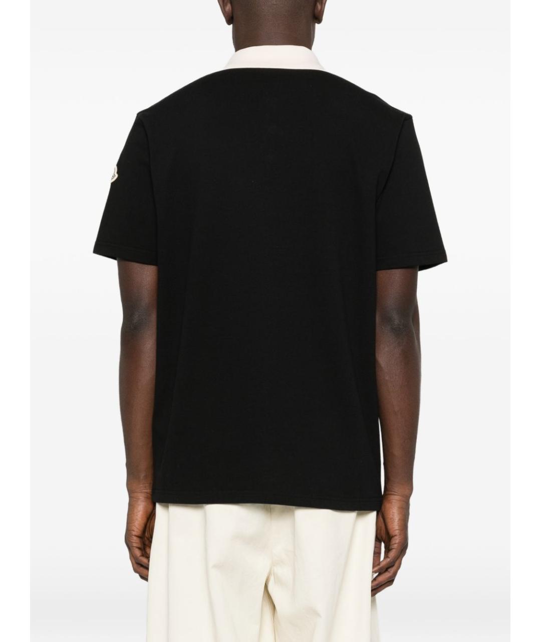 MONCLER Черное хлопковое поло с коротким рукавом, фото 2