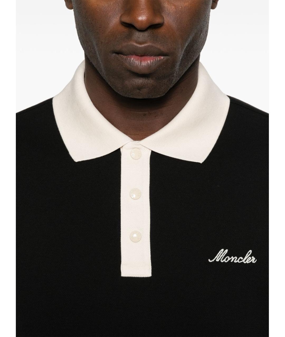 MONCLER Черное хлопковое поло с коротким рукавом, фото 5