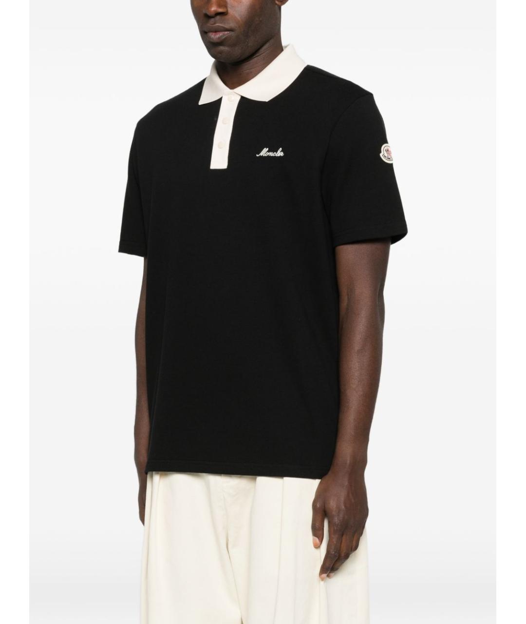 MONCLER Черное хлопковое поло с коротким рукавом, фото 4