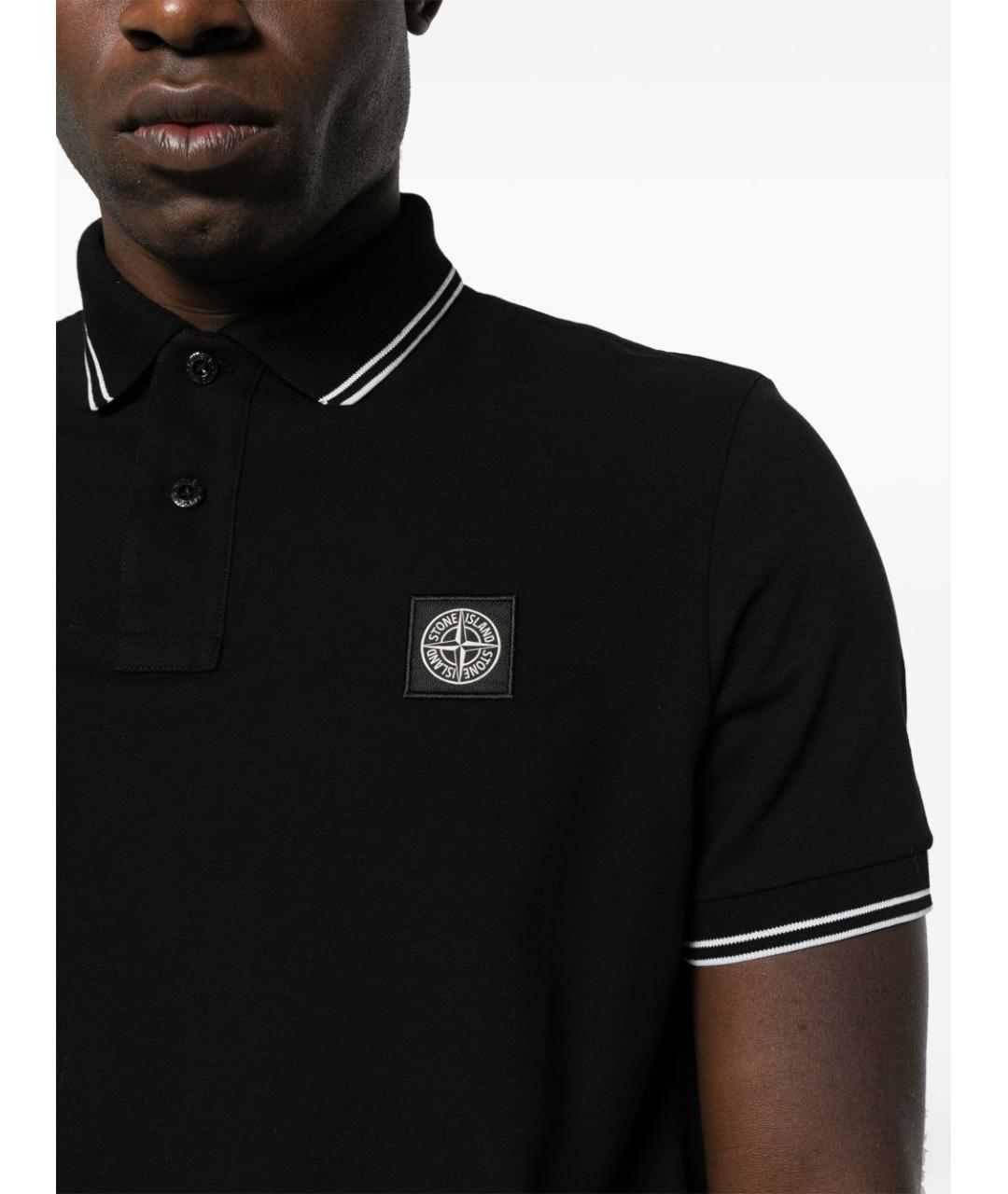 STONE ISLAND Черное хлопковое поло с коротким рукавом, фото 2