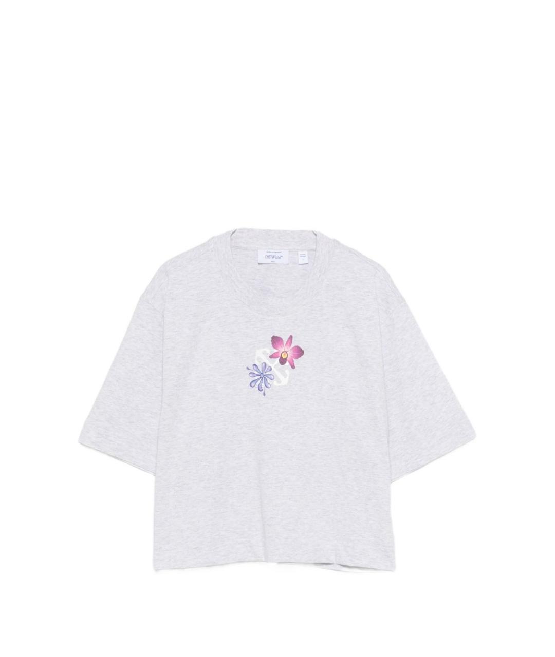 OFF-WHITE Серая хлопковая футболка, фото 1