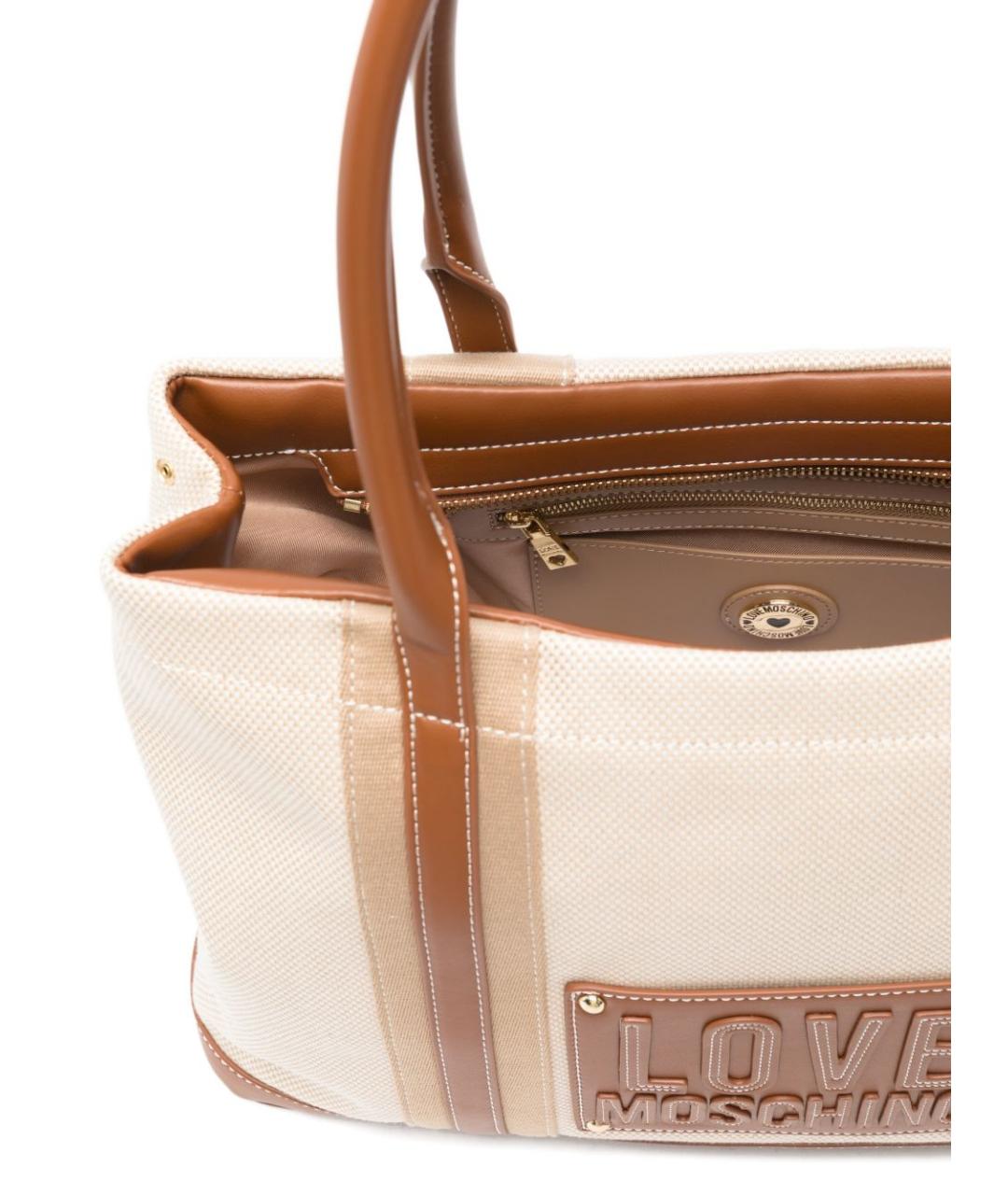 LOVE MOSCHINO Бежевая хлопковая сумка тоут, фото 5