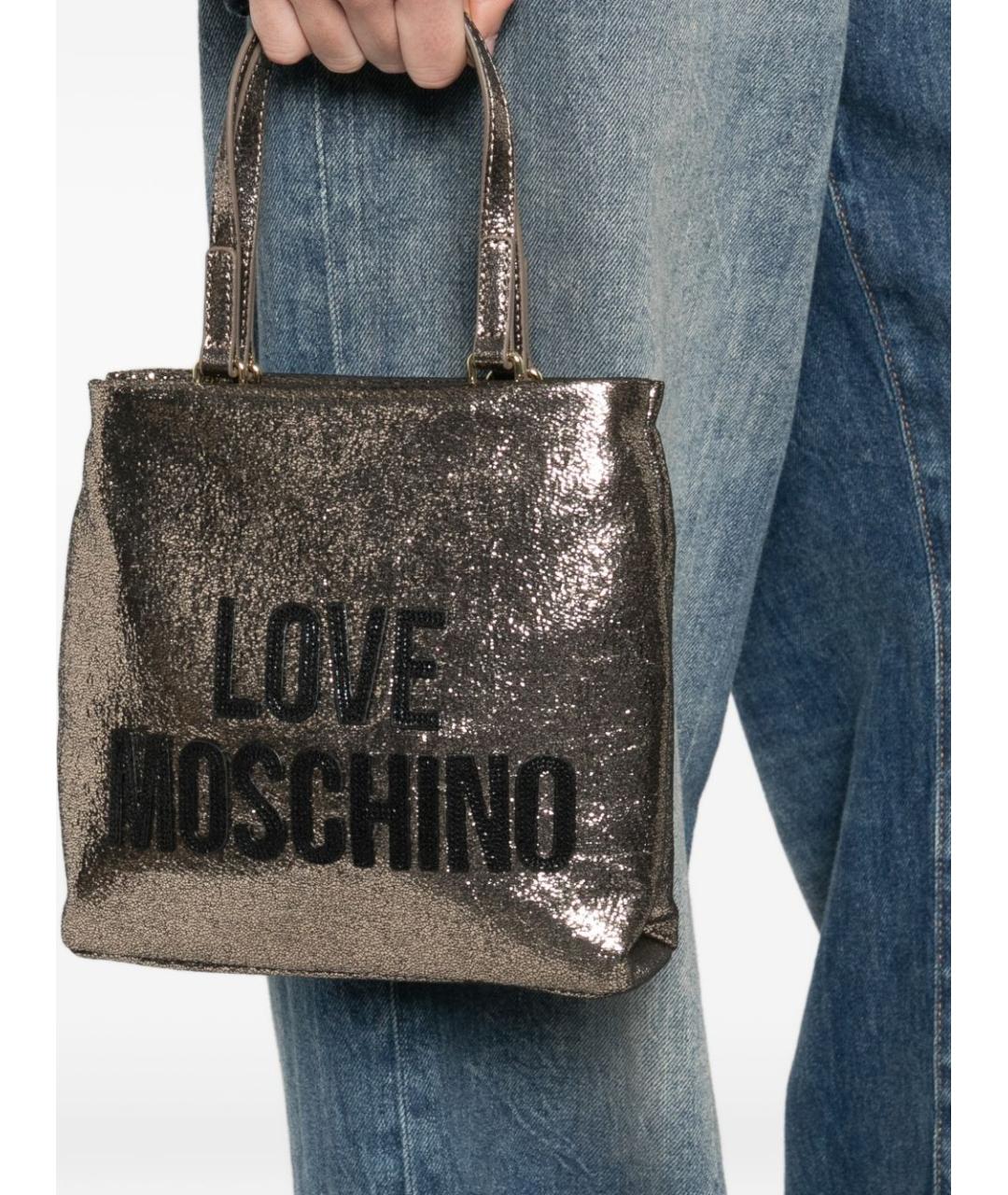 LOVE MOSCHINO Золотая синтетическая сумка тоут, фото 3