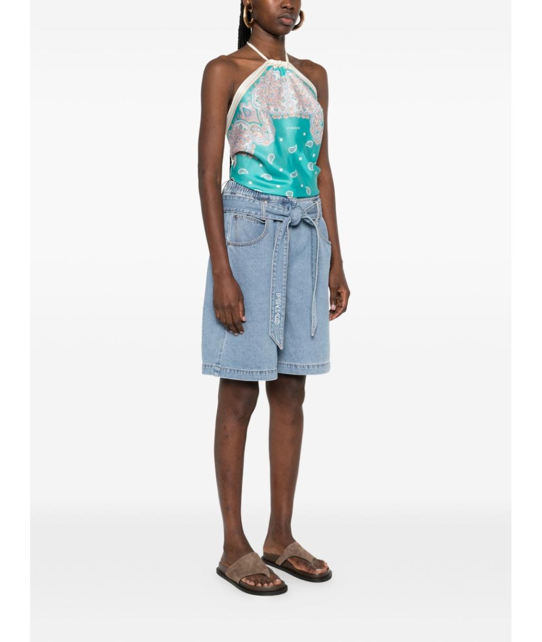 PINKO Бирюзовая вискозная майка, фото 3