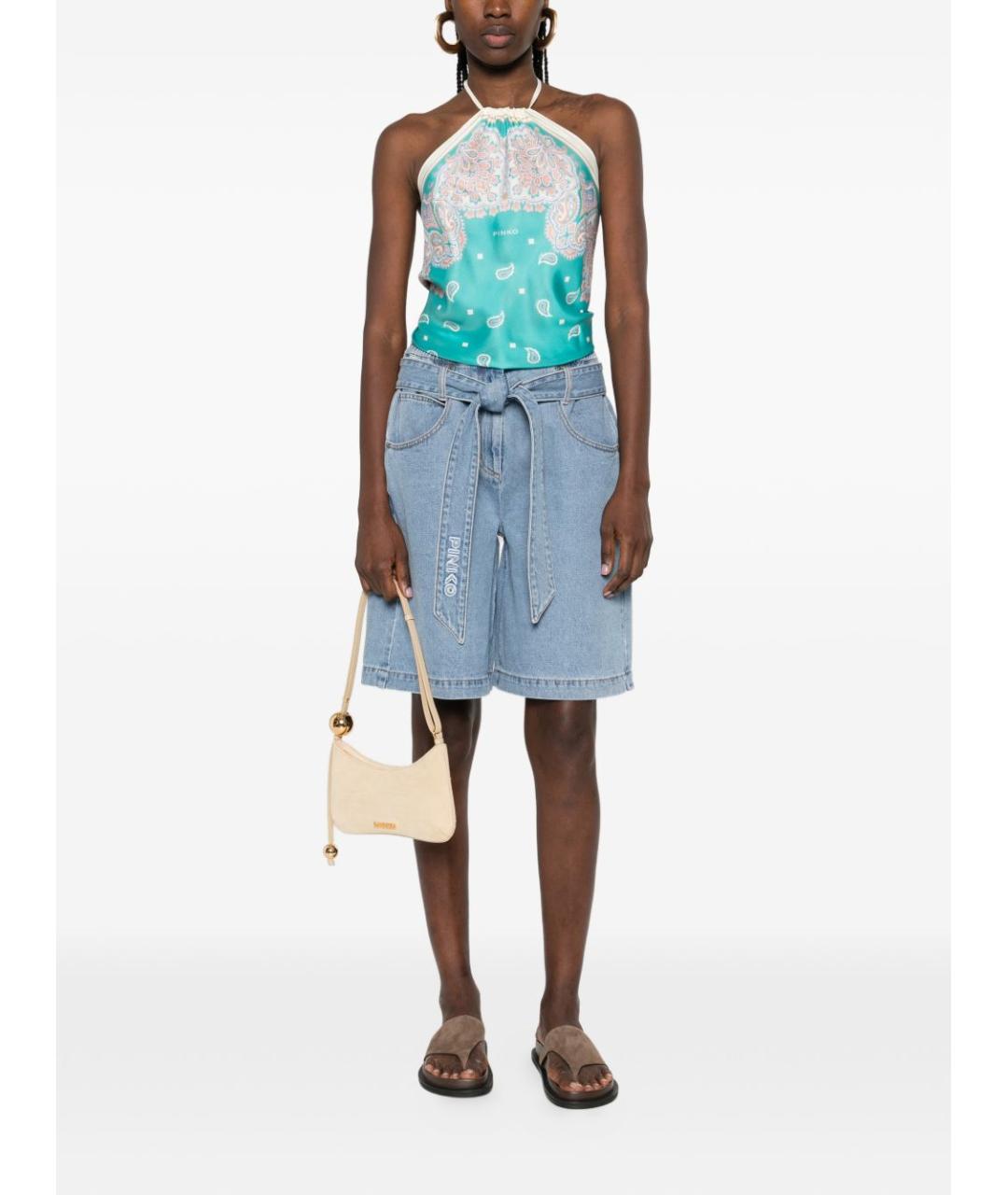 PINKO Бирюзовая вискозная майка, фото 5