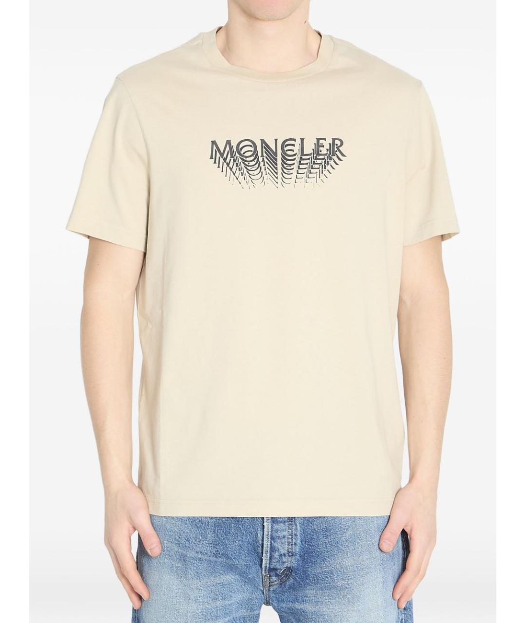 MONCLER Бежевая хлопковая футболка, фото 5
