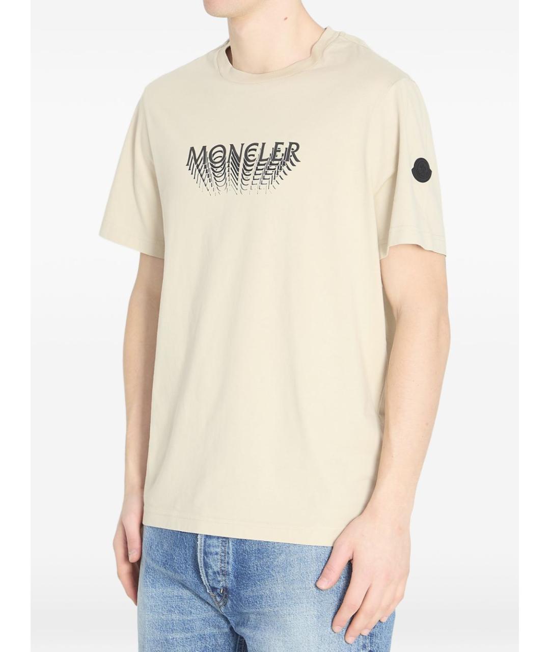MONCLER Бежевая хлопковая футболка, фото 4