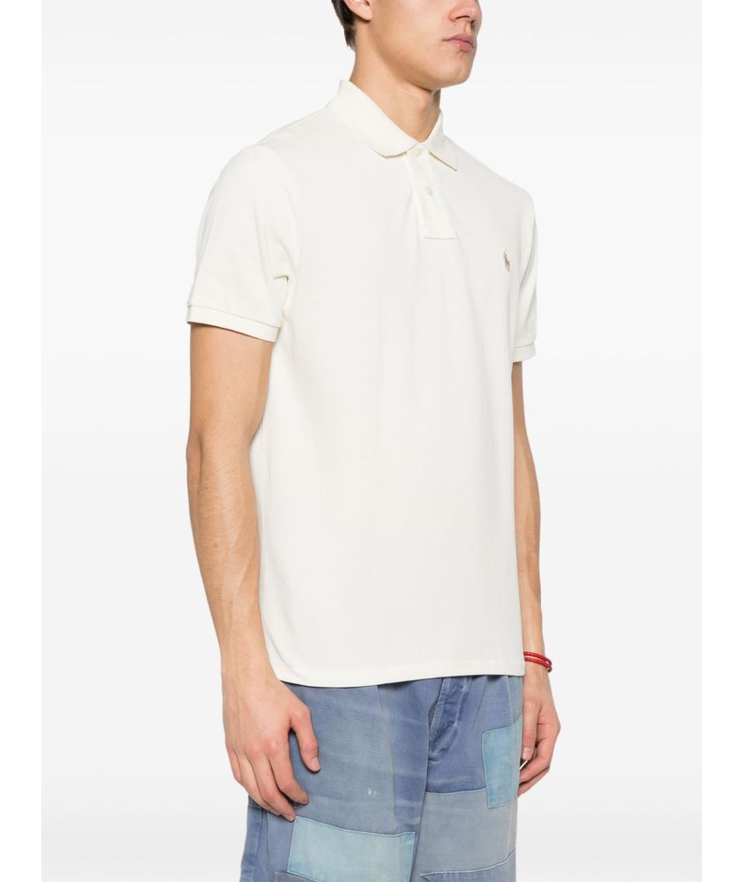 POLO RALPH LAUREN Бежевое хлопковое поло с коротким рукавом, фото 5