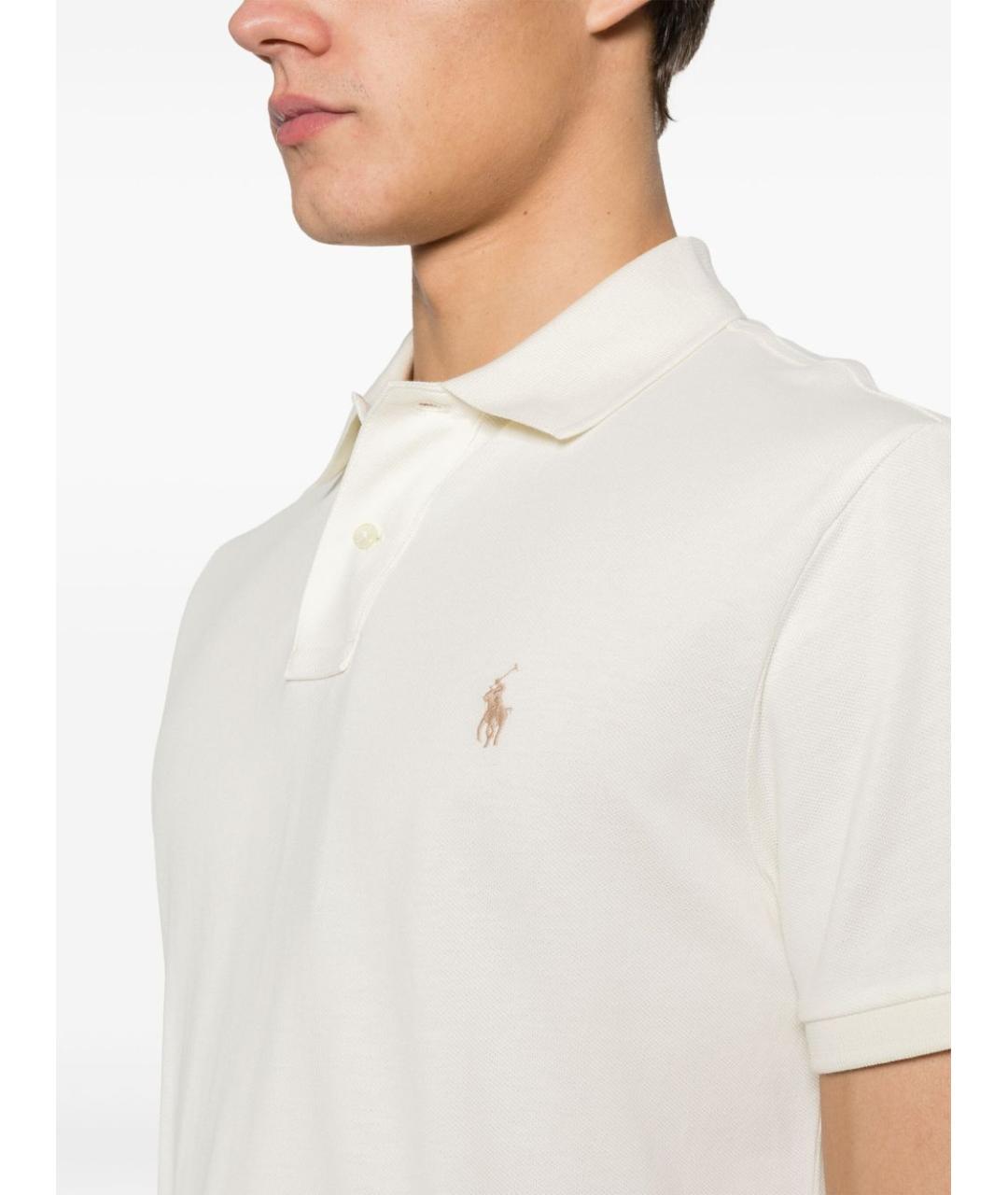 POLO RALPH LAUREN Бежевое хлопковое поло с коротким рукавом, фото 3