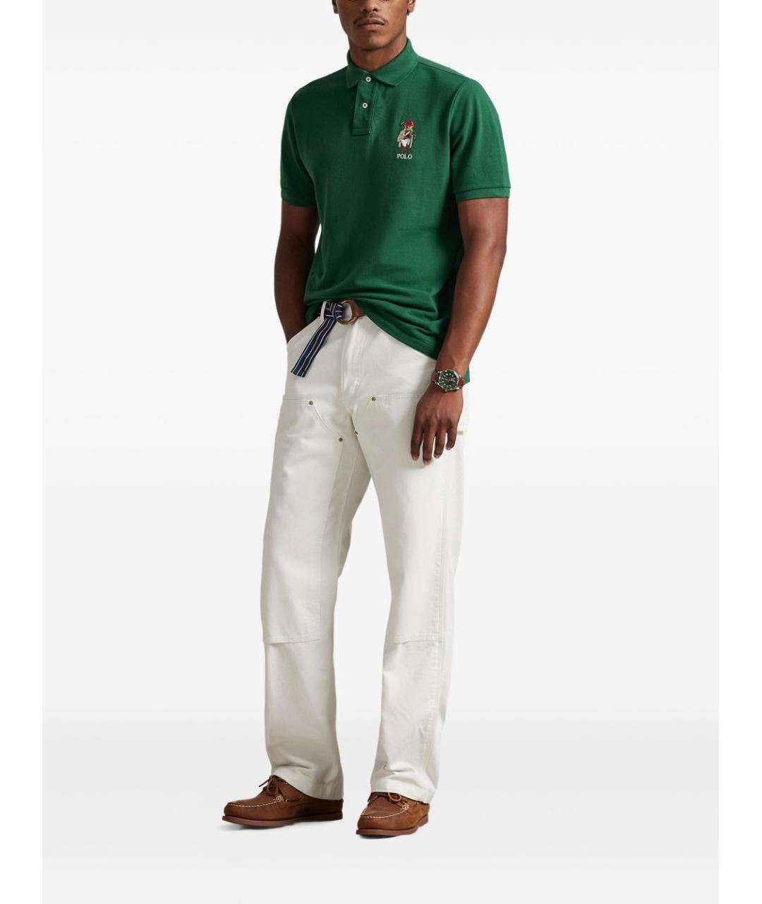 POLO RALPH LAUREN Зеленые хлопковое поло с коротким рукавом, фото 2