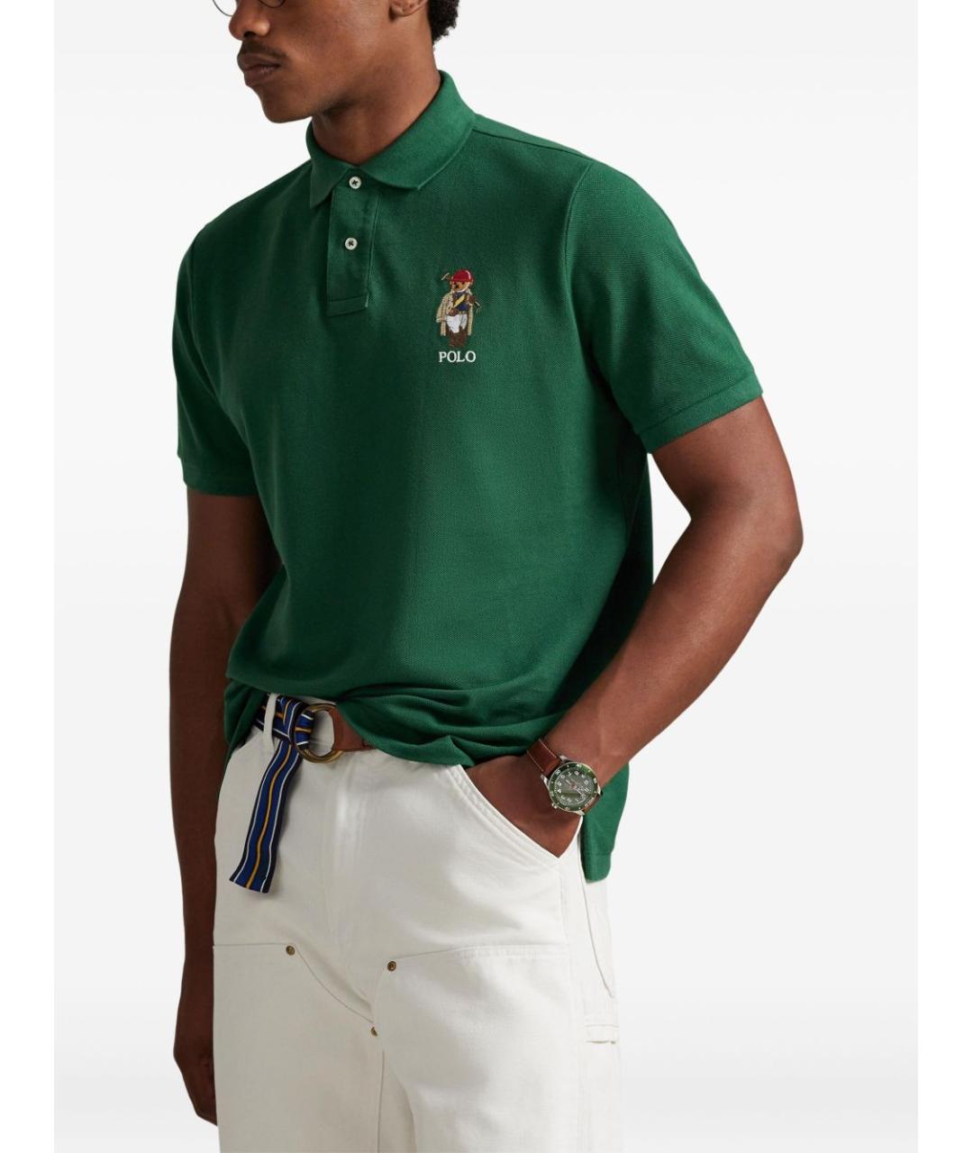 POLO RALPH LAUREN Зеленые хлопковое поло с коротким рукавом, фото 3