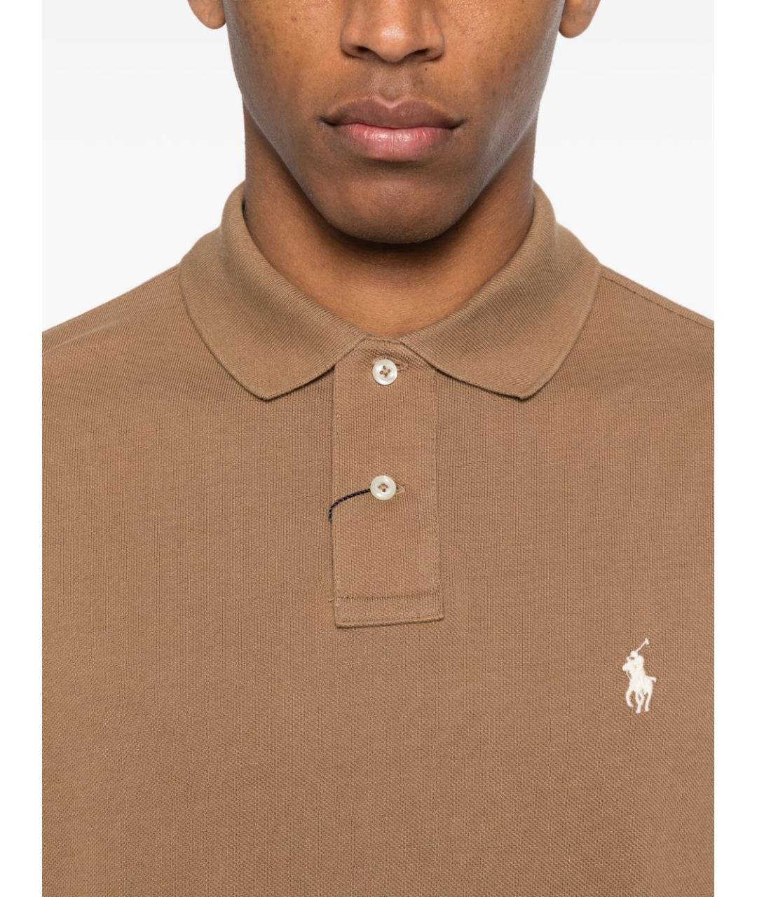 POLO RALPH LAUREN Коричневое хлопковое поло с коротким рукавом, фото 4