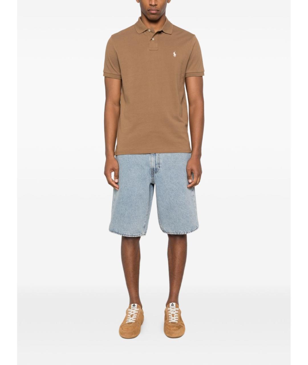 POLO RALPH LAUREN Коричневое хлопковое поло с коротким рукавом, фото 3