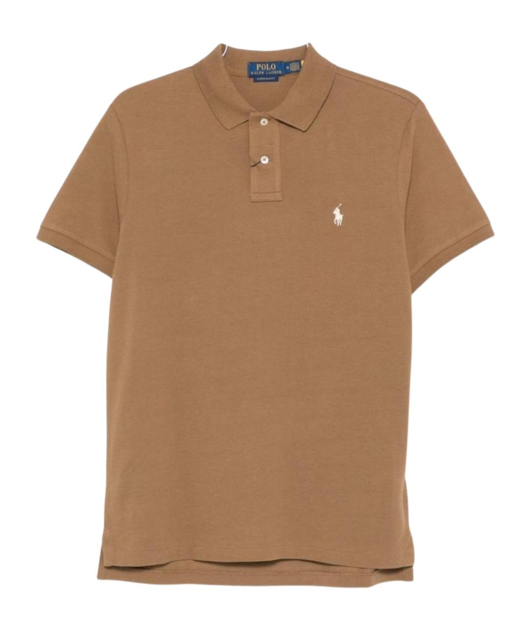 POLO RALPH LAUREN Коричневое хлопковое поло с коротким рукавом, фото 1