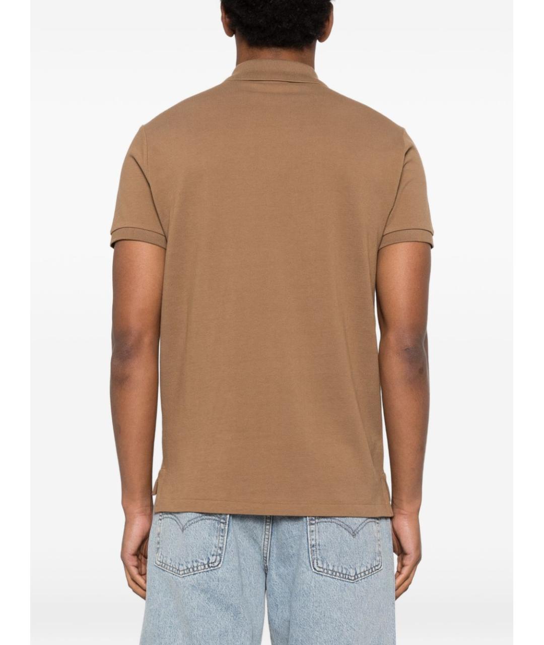 POLO RALPH LAUREN Коричневое хлопковое поло с коротким рукавом, фото 5