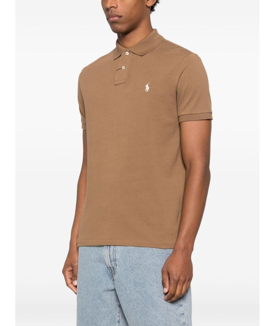 POLO RALPH LAUREN Коричневое хлопковое поло с коротким рукавом, фото 2
