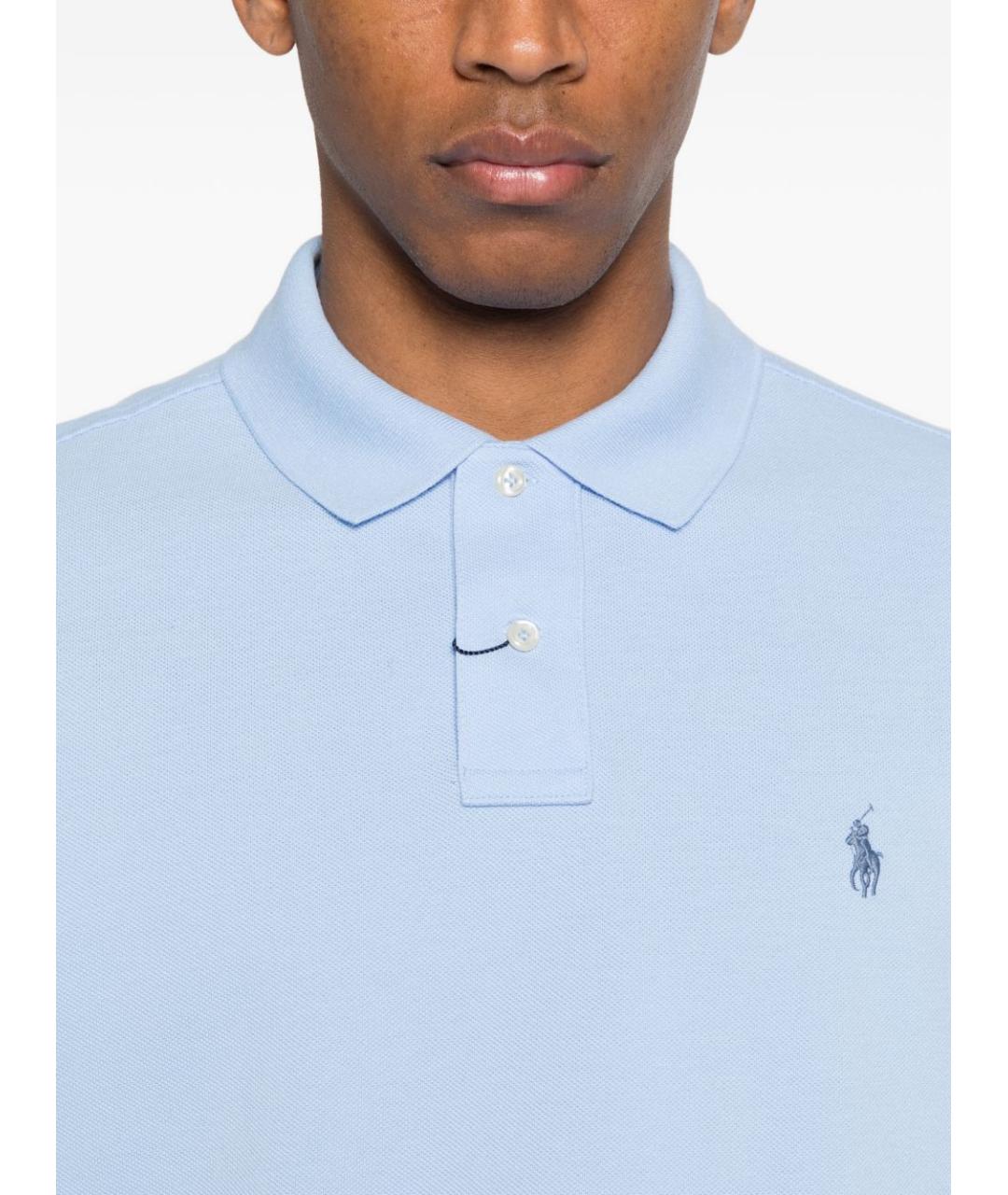 POLO RALPH LAUREN Голубое хлопковое поло с коротким рукавом, фото 2