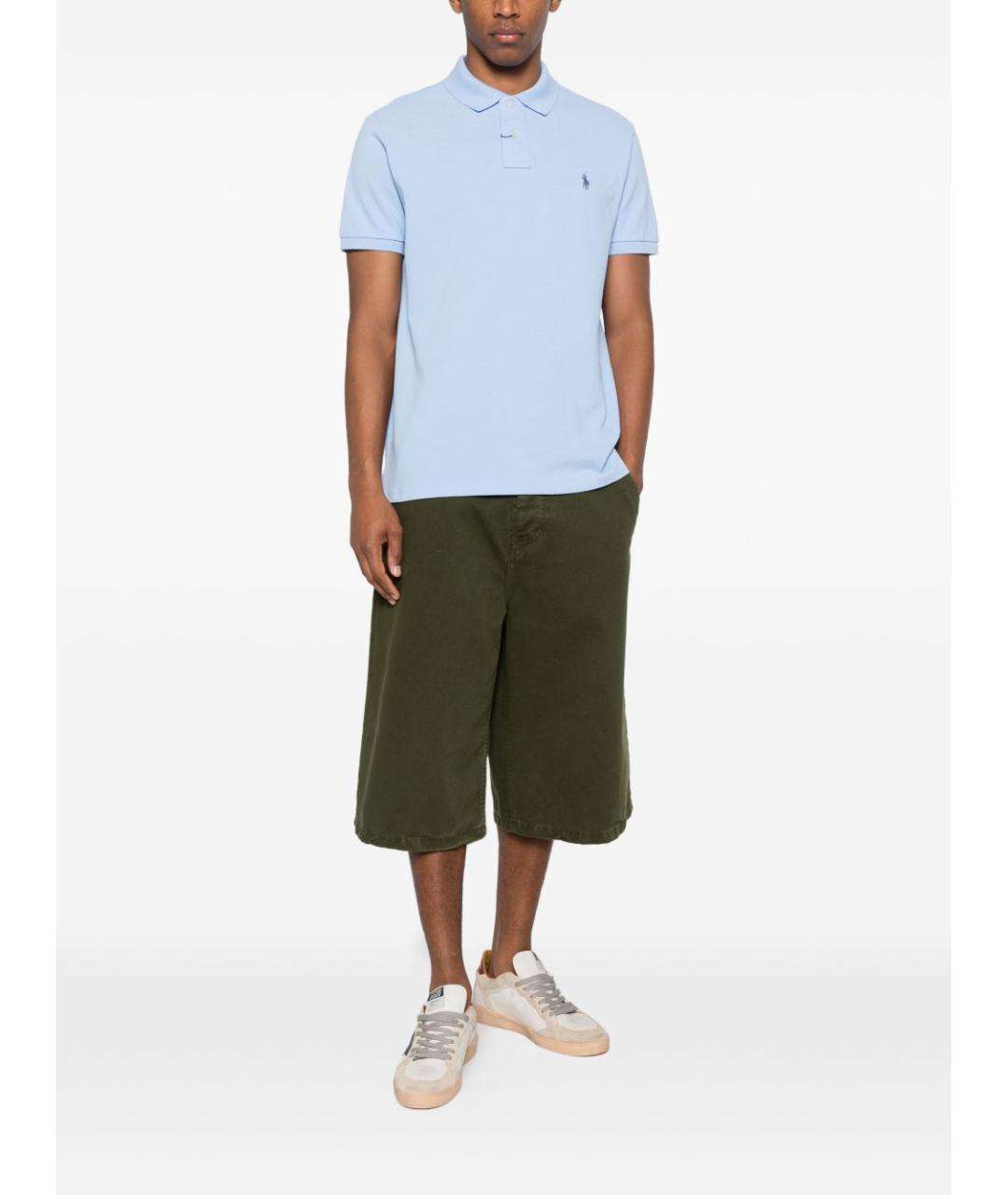 POLO RALPH LAUREN Голубое хлопковое поло с коротким рукавом, фото 4
