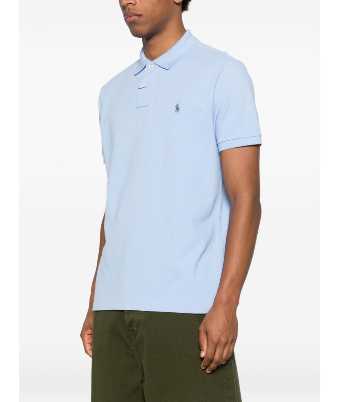 POLO RALPH LAUREN Голубое хлопковое поло с коротким рукавом, фото 3