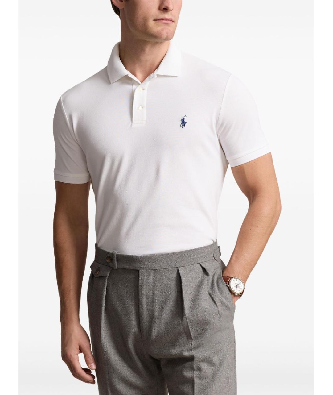 POLO RALPH LAUREN Белое хлопковое поло с коротким рукавом, фото 4