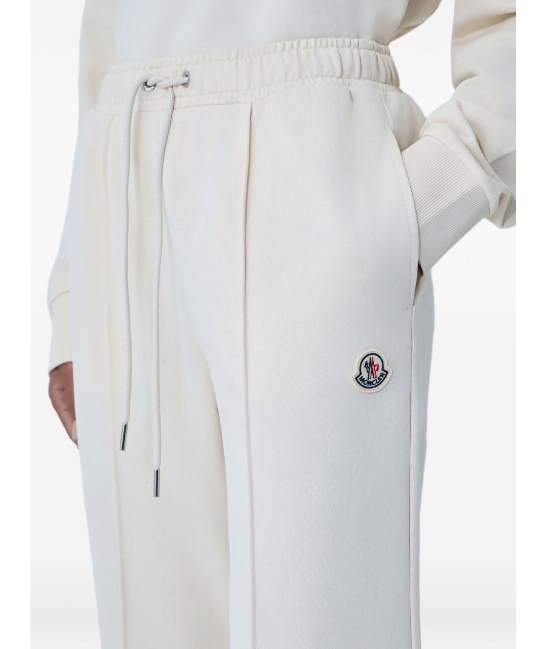 MONCLER Белые хлопковые прямые брюки, фото 3