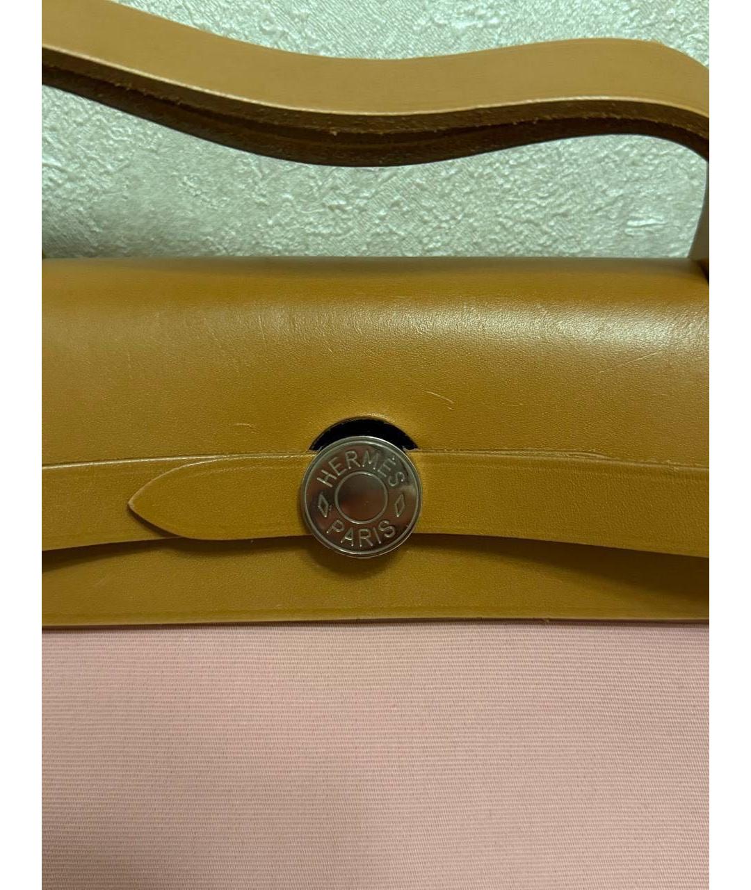 HERMES Розовая тканевая сумка с короткими ручками, фото 4