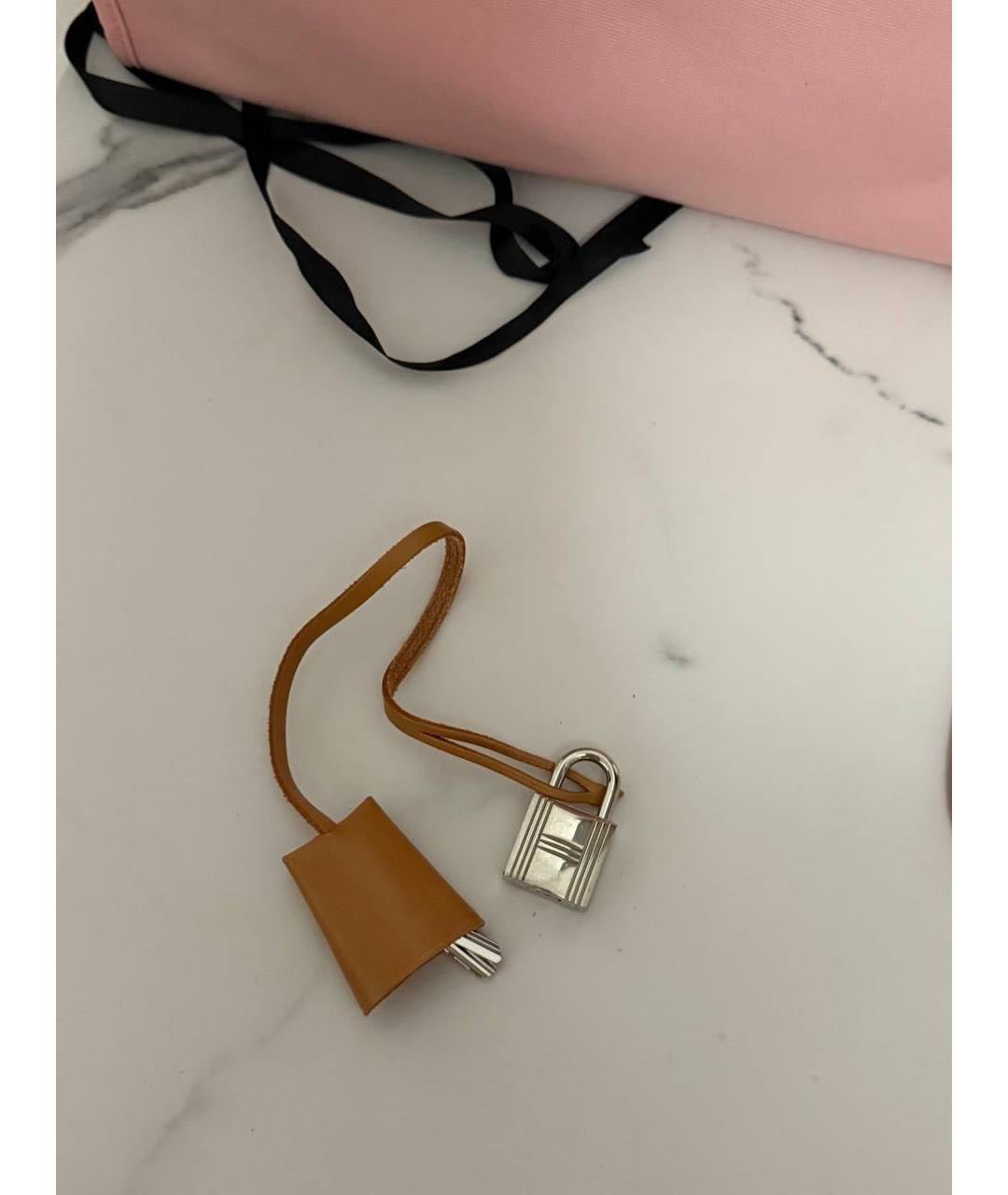 HERMES Розовая тканевая сумка с короткими ручками, фото 3