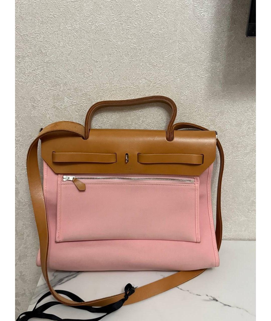 HERMES Розовая тканевая сумка с короткими ручками, фото 2