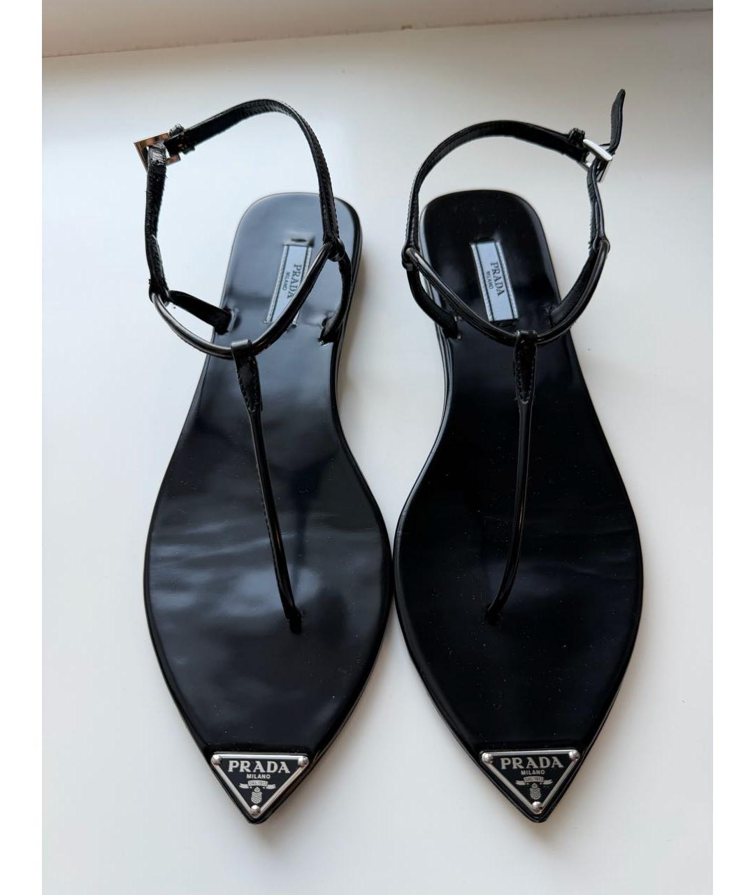 PRADA Черные кожаные босоножки, фото 3
