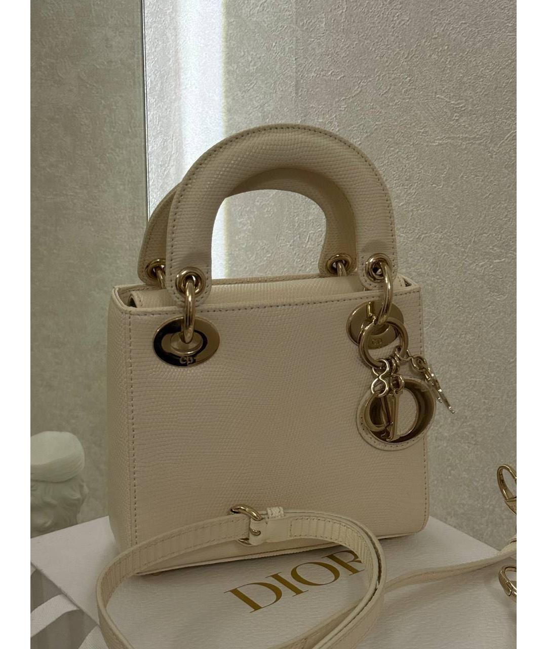 CHRISTIAN DIOR Белая кожаная сумка с короткими ручками, фото 2