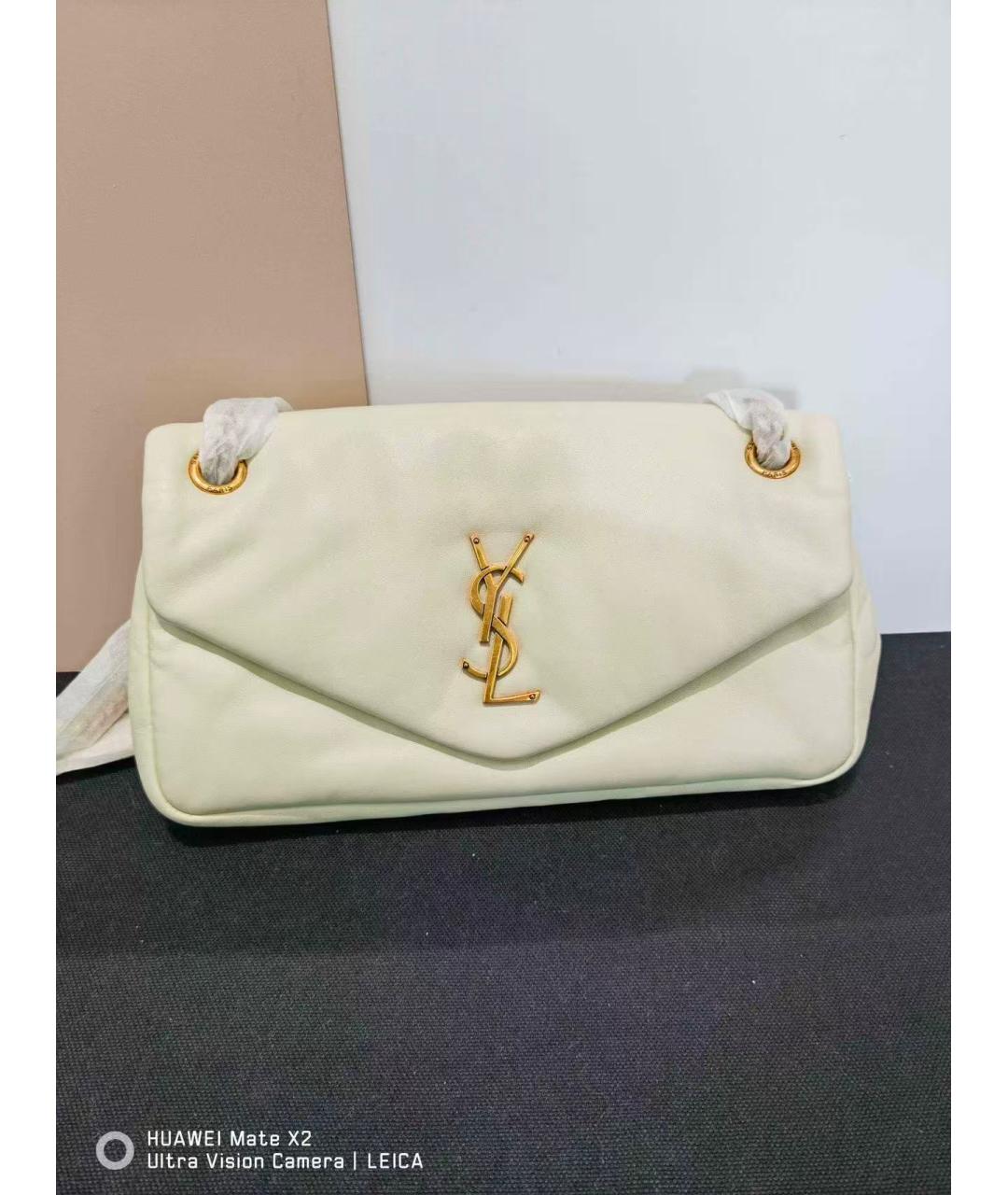 SAINT LAURENT Белая кожаная сумка через плечо, фото 2
