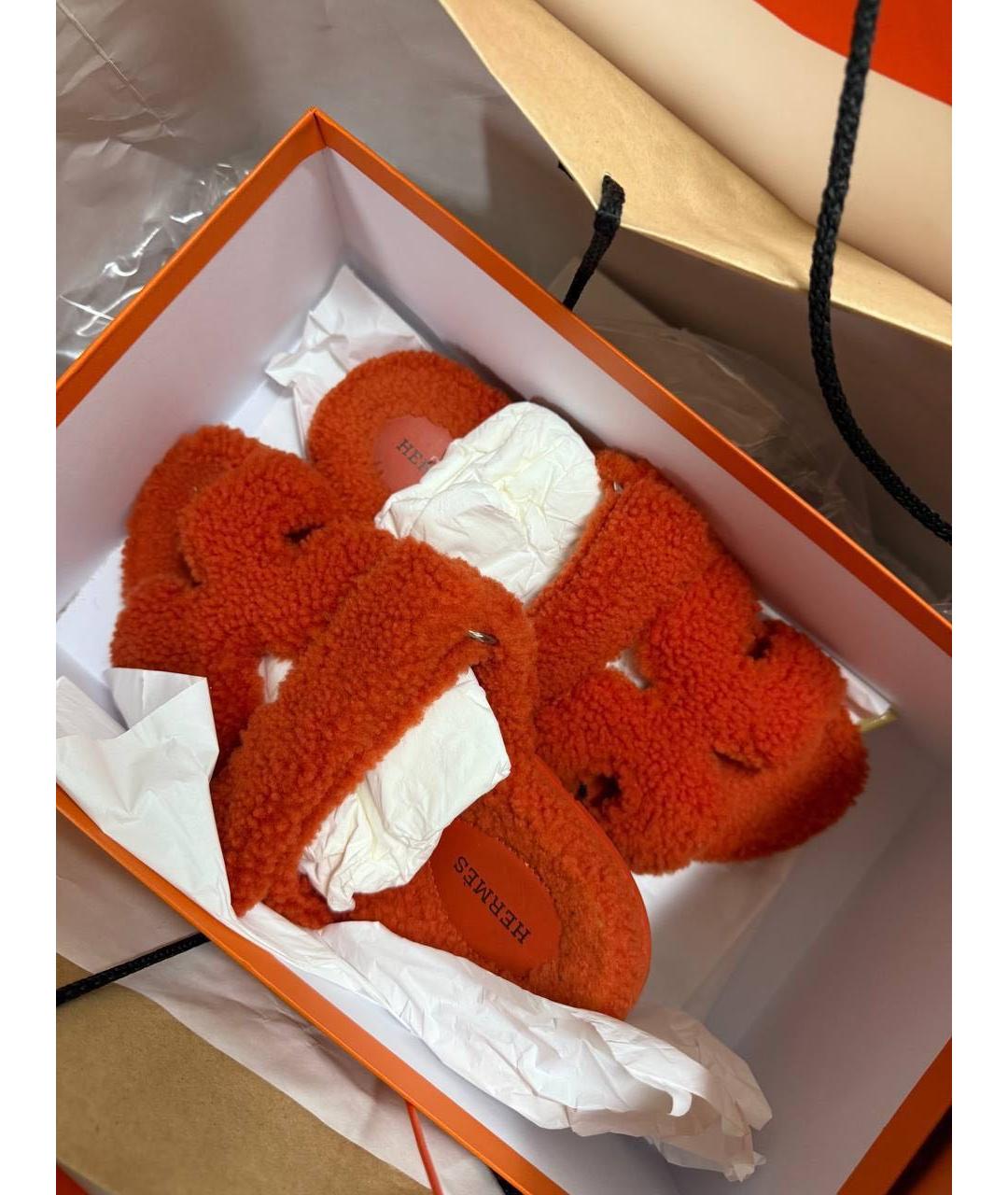 HERMES Оранжевое шлепанцы, фото 2