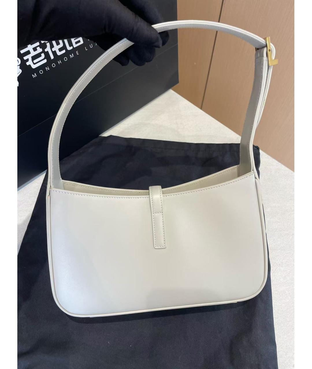SAINT LAURENT Белая кожаная сумка с короткими ручками, фото 7