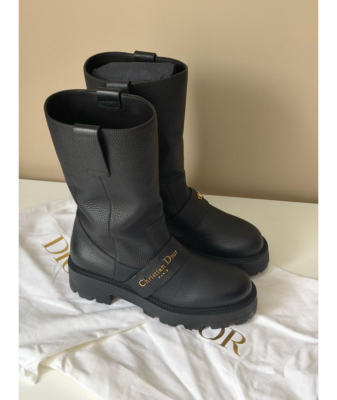 CHRISTIAN DIOR Черные кожаные сапоги, фото 2