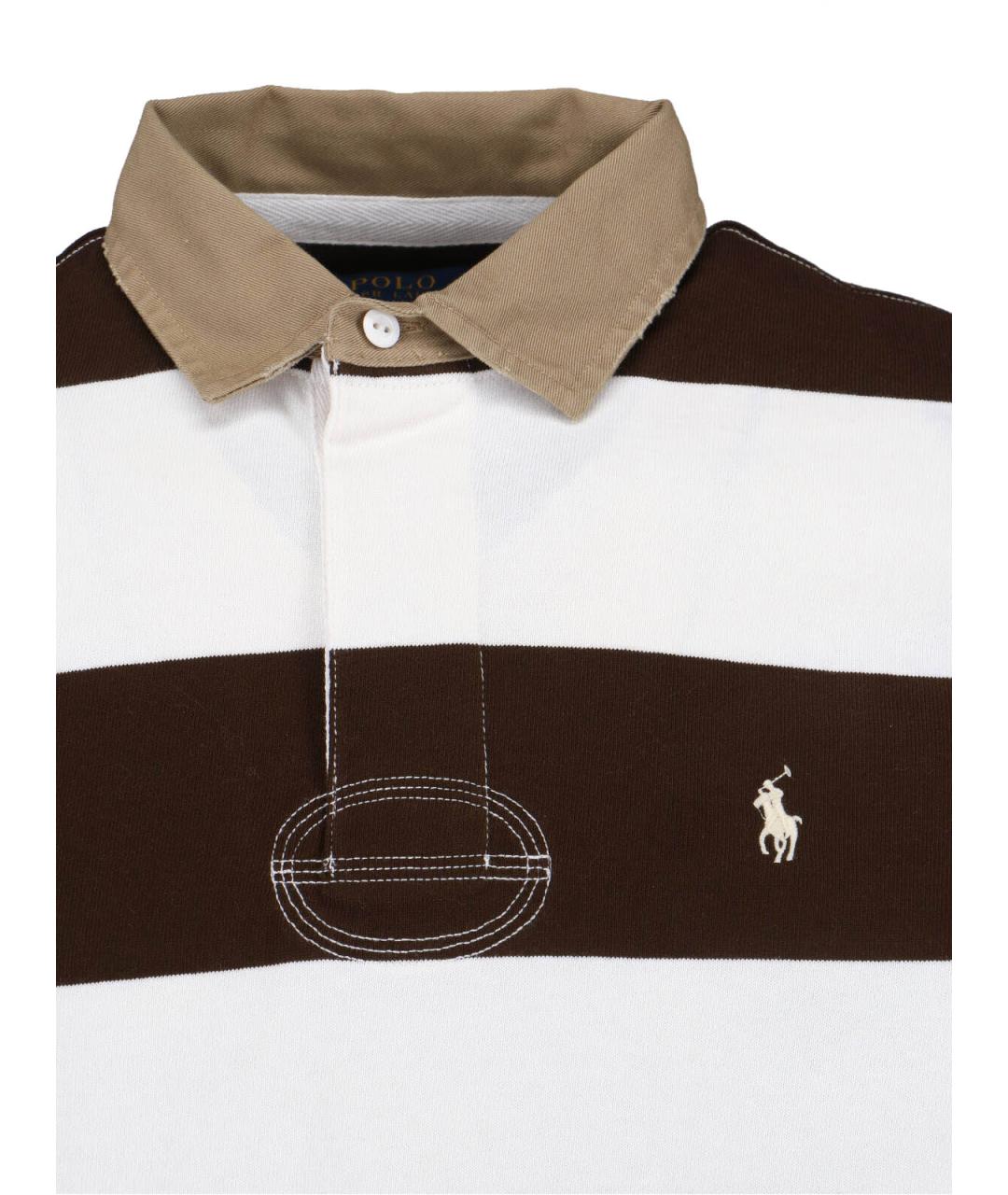 POLO RALPH LAUREN Коричневое хлопковое поло с длинным рукавом, фото 3