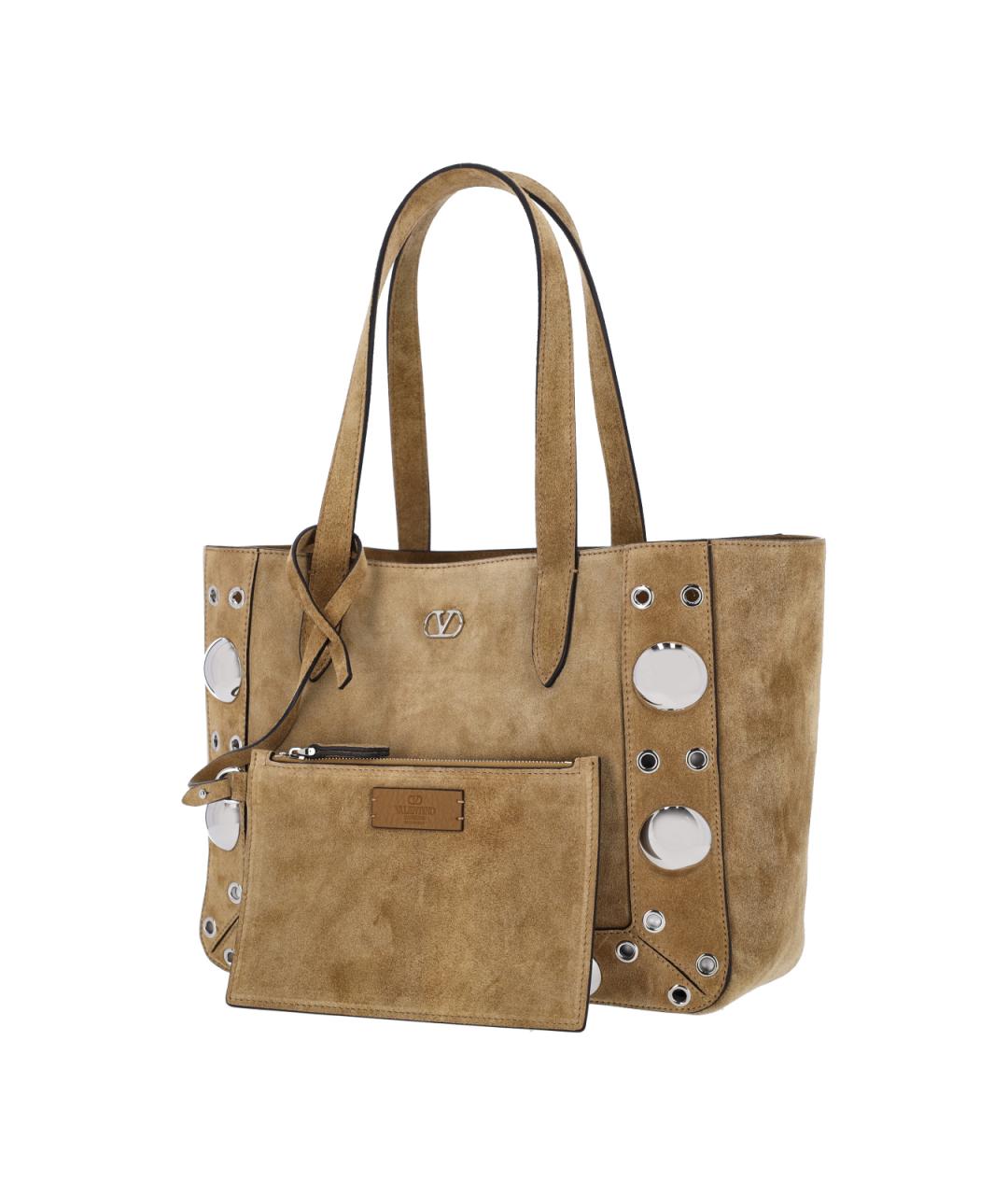 VALENTINO Бежевая замшевая сумка тоут, фото 2