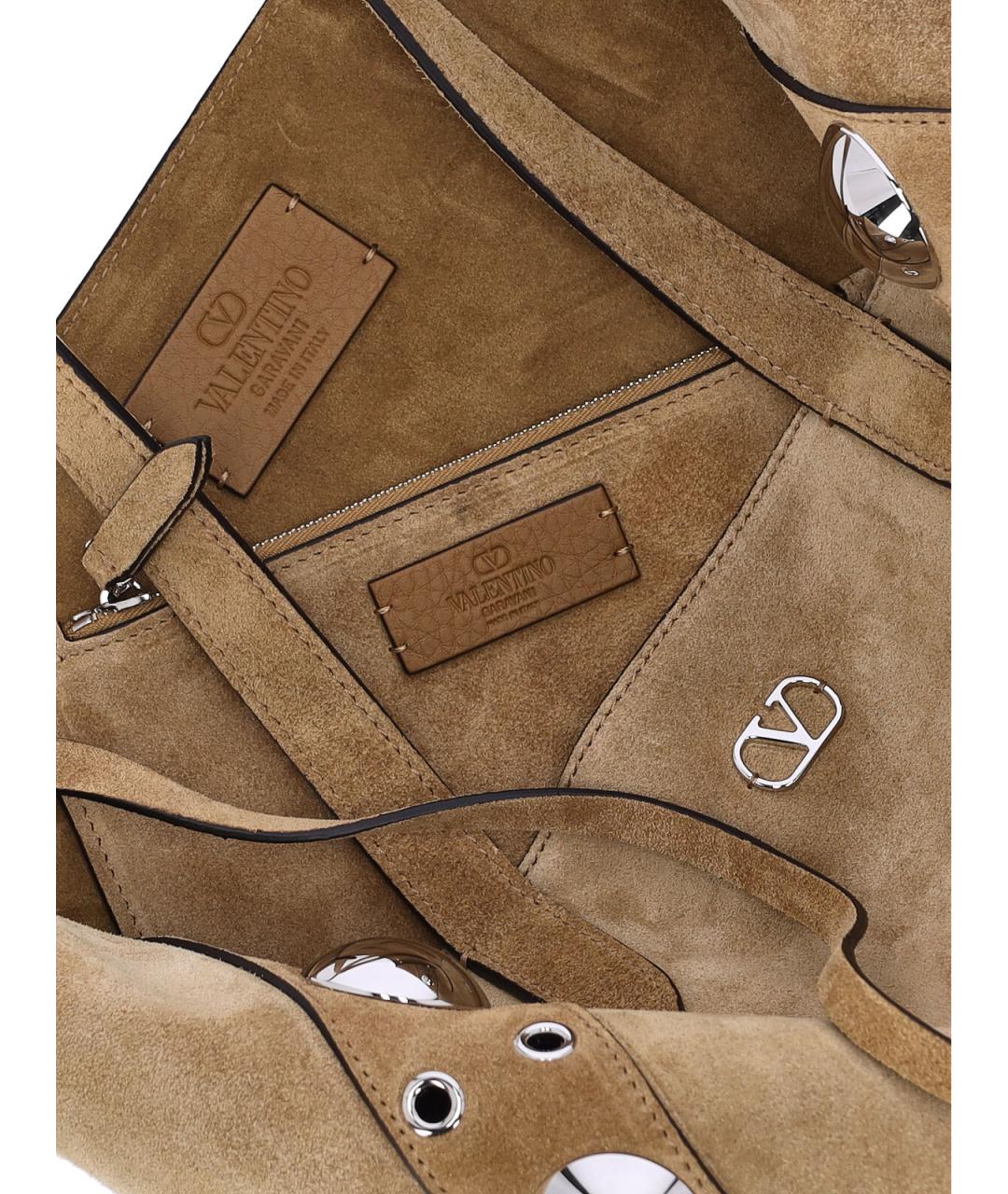 VALENTINO Бежевая замшевая сумка тоут, фото 4