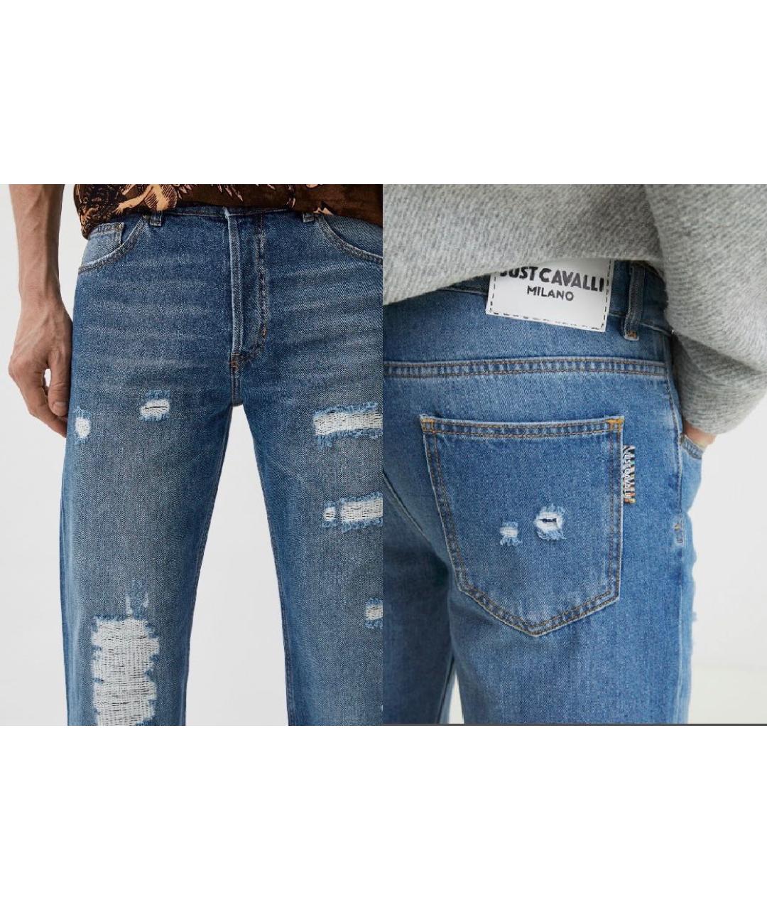 JUST CAVALLI Синие хлопковые прямые джинсы, фото 7